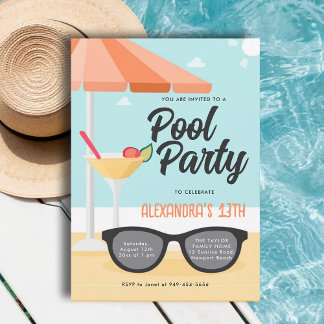 Birthday Pool Party Niedlich Sonnenbrille Aquamari Einladung