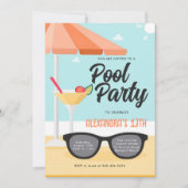 Birthday Pool Party Niedlich Sonnenbrille Aquamari Einladung (Vorderseite)