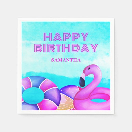 Birthday Pool Party Pink Flamingo Serviette (Vorderseite)