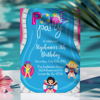 Birthday Pool Party Pink Girls Sommer Einladung