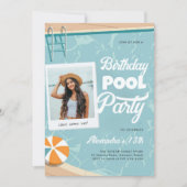 Birthday Pool Party Sommer Cool Tee Zwischen Foto Einladung (Vorderseite)