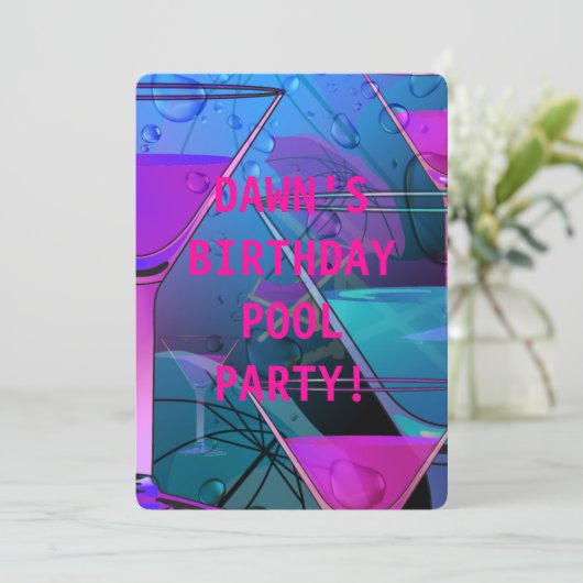 Birthday Pool Party Sommerpool Mix Cocktail Einladung (Stehend Vorderseite)