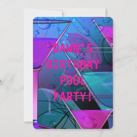 Birthday Pool Party Sommerpool Mix Cocktail Einladung (Vorderseite)