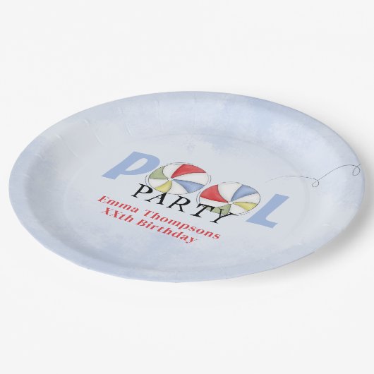 Birthday Pool Party Summer Fun Niedlich Beach Ball Pappteller (Schrägansicht)