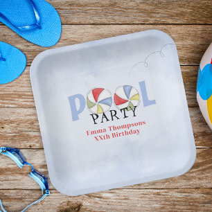 Birthday Pool Party Summer Fun Niedlich Beach Ball Pappteller
