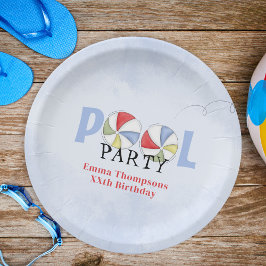 Birthday Pool Party Summer Fun Niedlich Beach Ball Pappteller