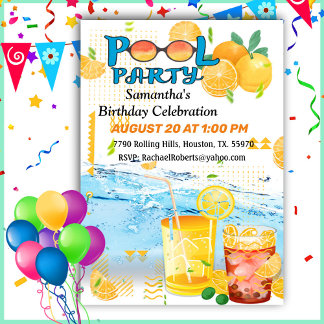 Birthday Pool Party Tropische Getränke Einladung
