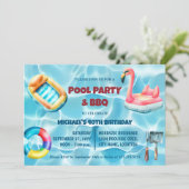 Birthday Pool Party und GRILLEN Einladung (Stehend Vorderseite)