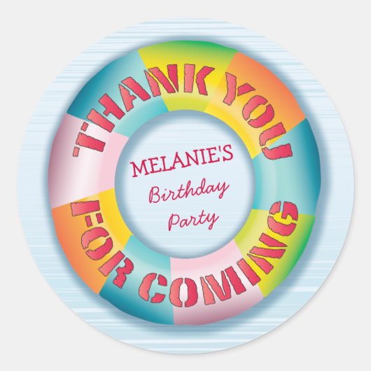 Birthday Pool Party Vielen Dank für Ihre Unterstüt Runder Aufkleber (Vorderseite)