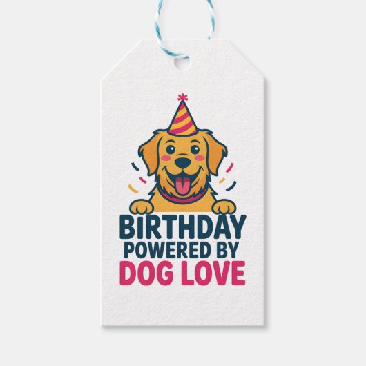 Birthday Powered by Dog Love Illustration Geschenkanhänger (Vorderseite)