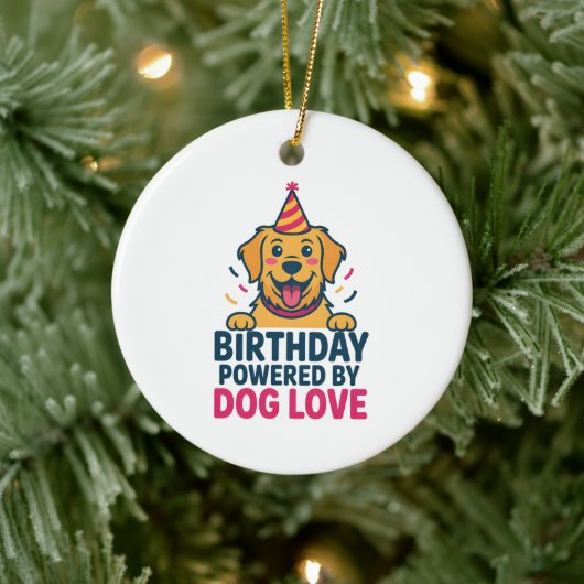 Birthday Powered by Dog Love Illustration Keramik Ornament (Baum)