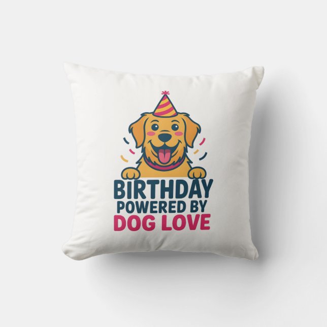Birthday Powered by Dog Love Illustration Kissen (Vorderseite)