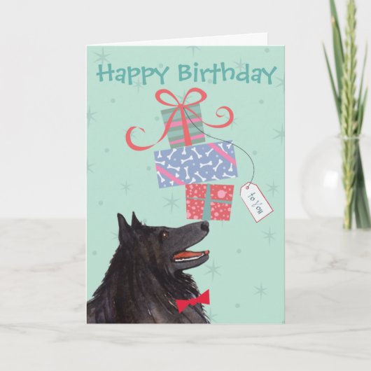Birthday präsentiert belgische Sheepdog-Karte Karte (Vorderseite)