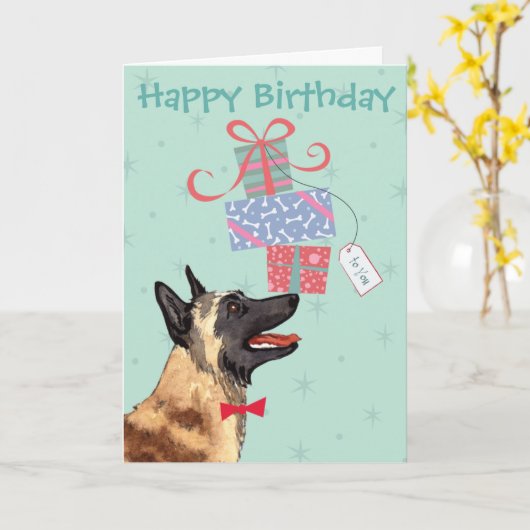 Birthday Presents Malinois Karte (Gelbe Blume)