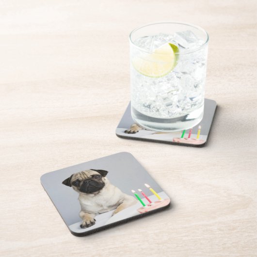 Birthday Pug Getränkeuntersetzer (Rechte Seite)