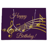 Birthday purple gold music notes große geschenktüte (Vorderseite)