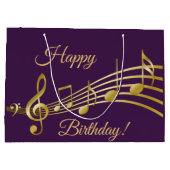 Birthday purple gold music notes große geschenktüte (Rückseite)