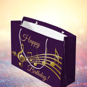 Birthday purple gold music notes große geschenktüte
