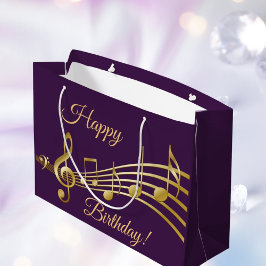 Birthday purple gold music notes große geschenktüte