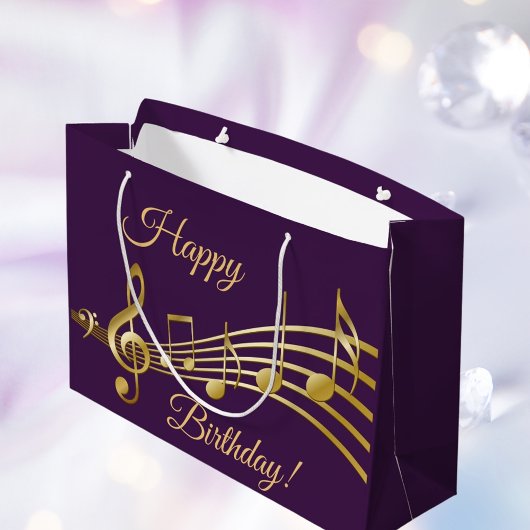 Birthday purple gold music notes große geschenktüte