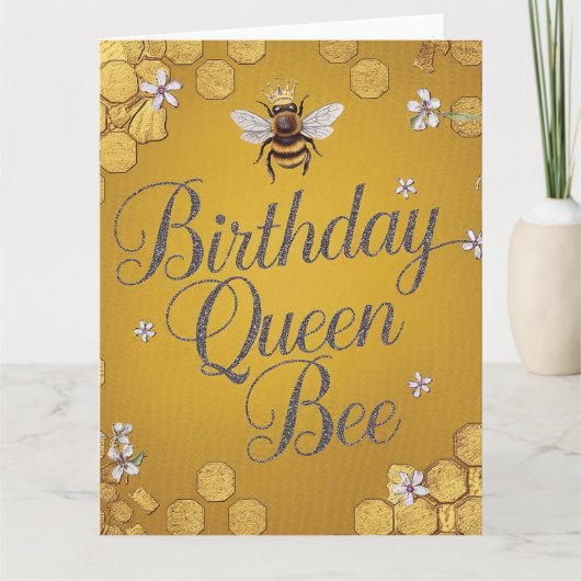 Birthday Queen Bee - Stilvolle Gold Honeycomb Desi Karte (Vorderseite)