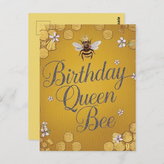Birthday Queen Bee - Stilvolle Gold Honeycomb Desi Postkarte (Vorne/Hinten)