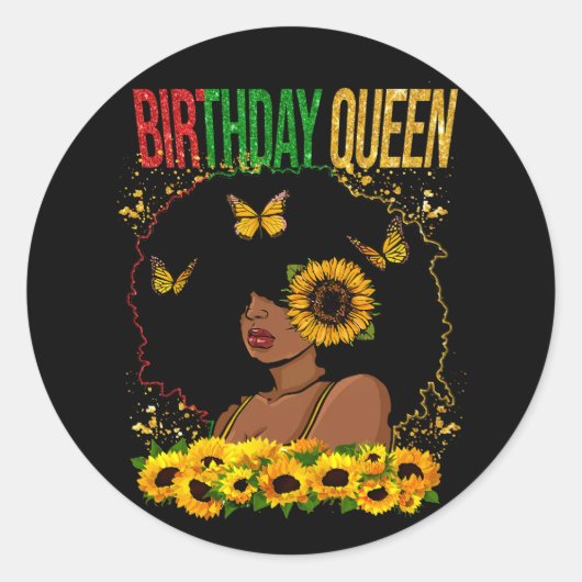 Birthday Queen Black Woman Runder Aufkleber (Vorderseite)