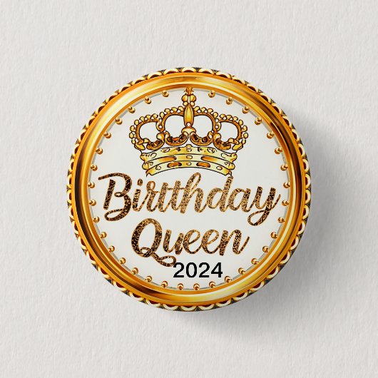 Birthday Queen Gold Crown Party 2024 Girls Bday Button (Vorderseite)