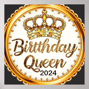 Birthday Queen Gold Crown Party 2024 Girls Bday Poster