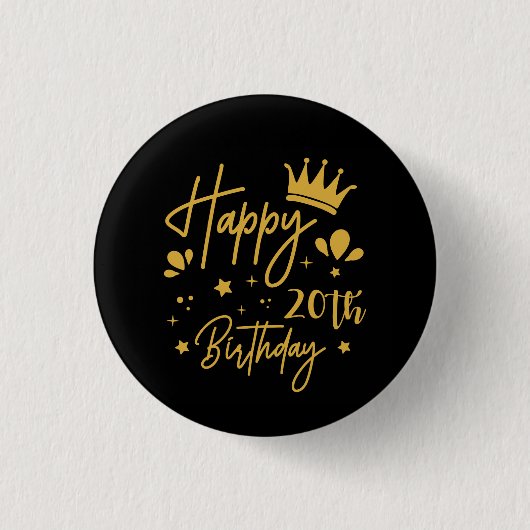 Birthday Queen Gold Glitzer Happy 20. Geburtstag Button (Vorderseite)
