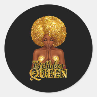 Birthday queen praying woman afro curly black girl runder aufkleber