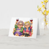 Birthday Quirky Old Ladies with Red Wine Karte (Gelbe Blume)