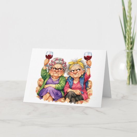 Birthday Quirky Old Ladies with Red Wine Karte (Vorderseite)