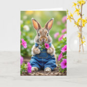 Birthday Rabbit Eating Pink Petunia Blume Karte (Gelbe Blume)