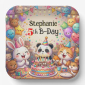 Birthday Rabbit Panda Cat Bear Fox Animals  Pappteller (Vorderseite)