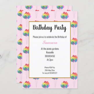 BIRTHDAY RAINBOW BALLOONS GEBURTSTAGLICHE EINLADUN EINLADUNG