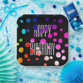 Birthday Rainbow Dots auf Black Pappteller (Party)