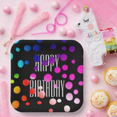 Birthday Rainbow Dots auf Black Pappteller (Party)