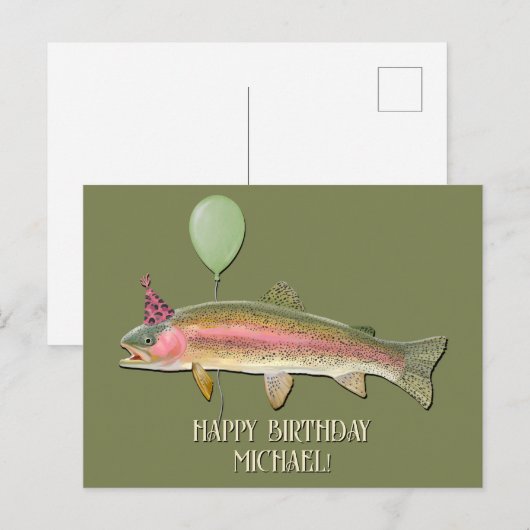 Birthday Rainbow Foreut Fischen Postkarte (Vorne/Hinten)