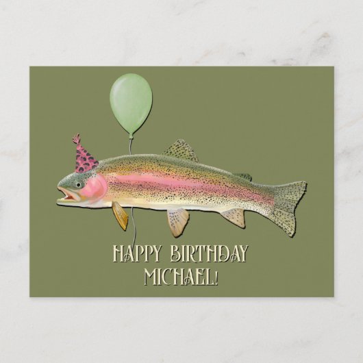 Birthday Rainbow Foreut Fischen Postkarte (Vorderseite)