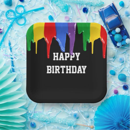Birthday Rainbow Paints Tropfen Pappteller (Party)
