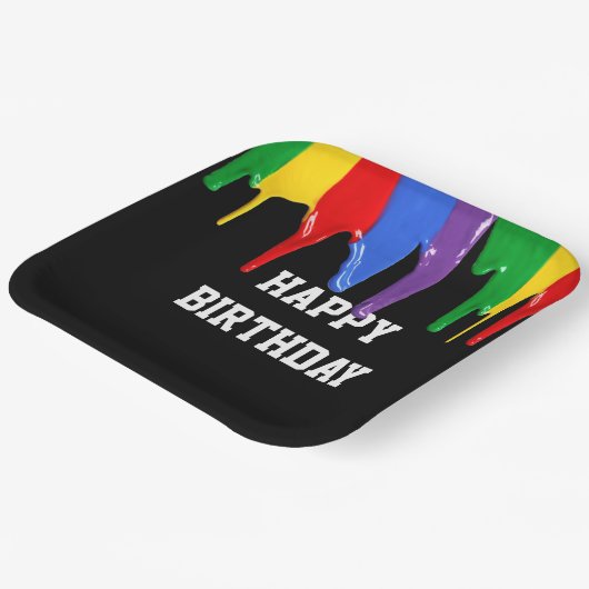 Birthday Rainbow Paints Tropfen Pappteller (Gewinkelt)