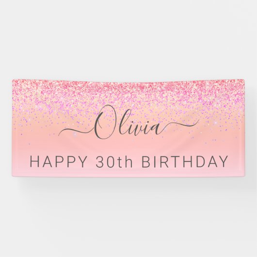 Birthday Rainbow Pastel Glitzer Girly Modern Banner (Horizontal)