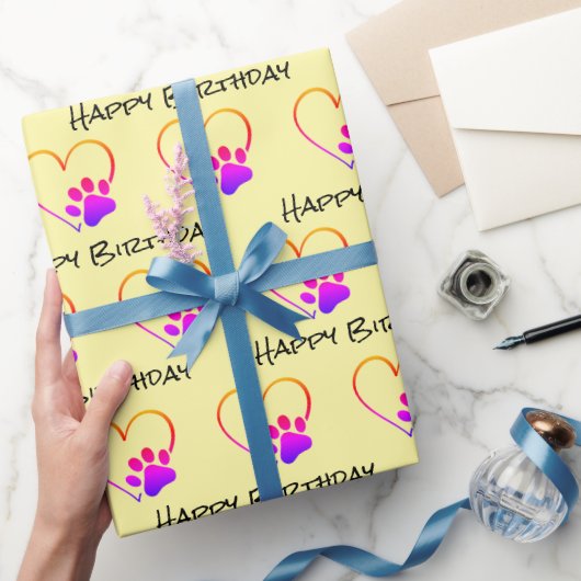 Birthday Rainbow Paw Print mit Herz Geschenkpapier (Schenken)
