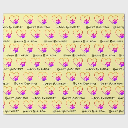 Birthday Rainbow Paw Print mit Herz Geschenkpapier (Flach)