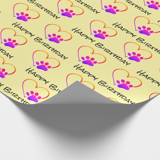 Birthday Rainbow Paw Print mit Herz Geschenkpapier (Ecke)