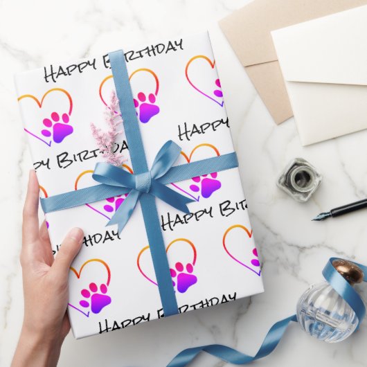 Birthday Rainbow Paw Print mit Herz Geschenkpapier (Schenken)
