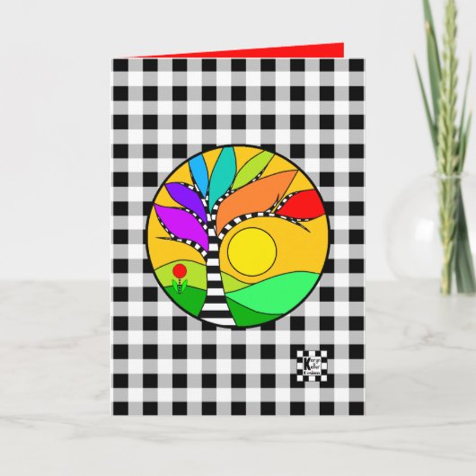 Birthday Rainbow Tree on Buffalo Kariert Karte (Vorderseite)