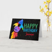 Birthday Rainbow Watercolor Rocket Weltraum Karte (Gelbe Blume)