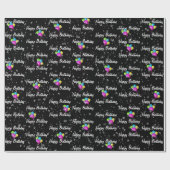 Birthday Raindrops Balloons auf Black Geschenkpapier (Flach)